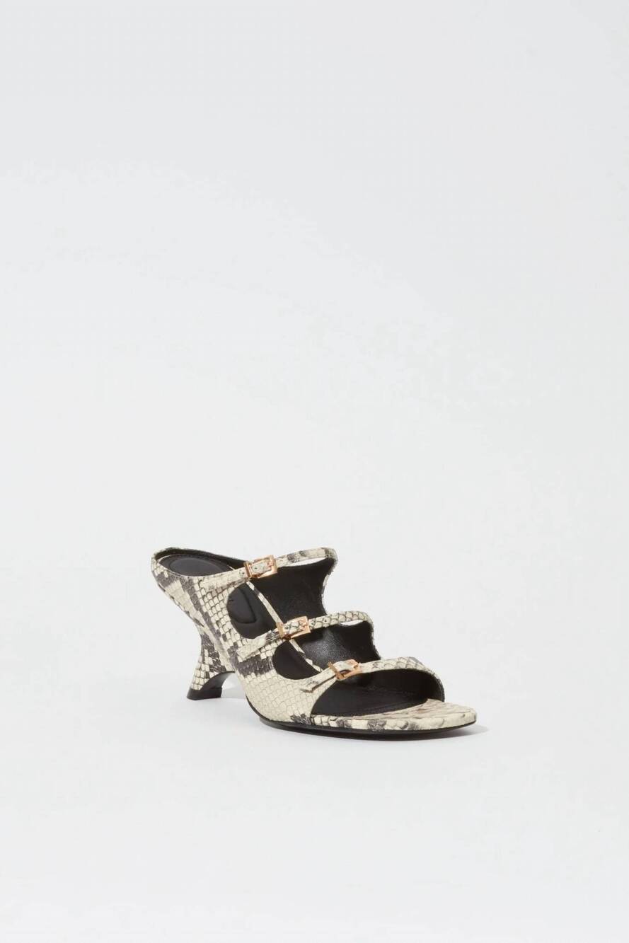 NEW SIMKHAI women's river buckle mule in natural/snake print